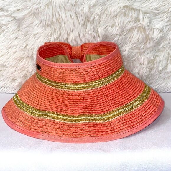 Sun n Sand Straw Visor With Hook And Hoop Closure In Pink And Gold - Picture 1 of 12